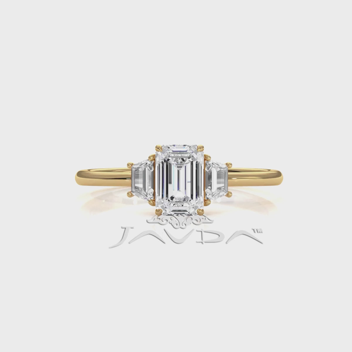 3 Stone Emerald Lab Grown Diamond Engagement Ring 0.84 Ctw.